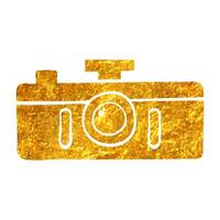 mano disegnato panorama telecamera icona nel oro Foglio struttura vettore illustrazione