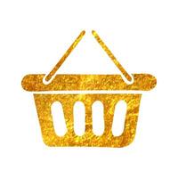mano disegnato shopping cestino icona nel oro Foglio struttura vettore illustrazione