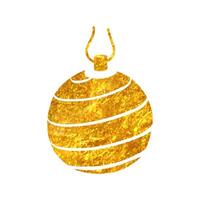 mano disegnato Natale palla icona nel oro Foglio struttura vettore illustrazione