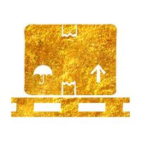 mano disegnato logistica scatola icona nel oro Foglio struttura vettore illustrazione