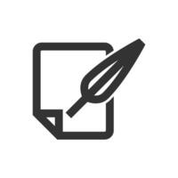 lettera penna d'oca penna icona nel di spessore schema stile. nero e bianca monocromatico vettore illustrazione.