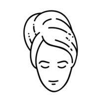donna indossare fascia per capelli capelli asciugamano. mano disegnato vettore illustrazione. modificabile linea ictus