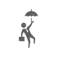 uomo d'affari ombrello icona nel grunge struttura vettore illustrazione