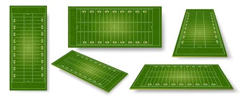 americano calcio campo. realistico palla sport intonazione sheme con zona segni. stadio erba Tribunale prospettiva, lato e superiore Visualizza vettore impostato