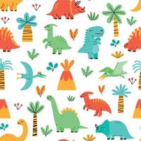 carino dinosauro modello. senza soluzione di continuità Stampa di bambino dino divertente portafortuna carattere, infantile scandinavo clipart. vettore bambini giurassico animale struttura