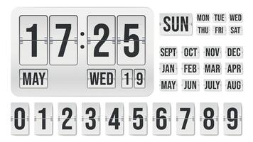 Flip orologio. conto alla rovescia meccanico Timer con ora Data mese indicatori, analogico tempo tavola Schermo con numero contatore. vettore illustrazione