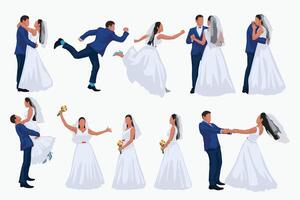 nozze impostato di sposo e sposa vettore