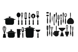 silhouette di cucina utensili vettore nero elementi, nuovo, creativo, ristorante utensili silhouette, vettore accessorio Hotel