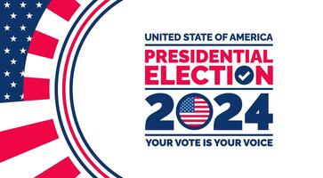 presidenziale elezione 2024 sfondo design modello con Stati Uniti d'America bandiera. votazione nel Stati Uniti d'America bandiera bandiera design. elezione voto manifesto. Presidente voto 2024. politico elezione 2024 campagna sfondo. vettore