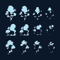 Fumo folletto effetto. cartone animato polvere nube gioco animazione bene, vapore esplosione e nebbia dissipazione 2d grafico cornici. vettore comico esplosione