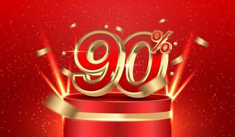 90 spento, rosso sconto vendita podio, oro sconto promozione 90 spento. vettore illustrazione