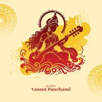 contento vasante panchami dea Saraswati con religioso Festival sfondo. manifesto, striscione, aviatore vettore illustrazione design utilizzando Saraswati silhouette