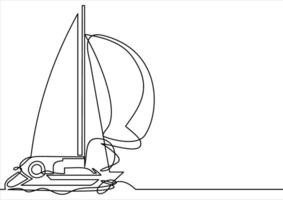 continuo linea disegno di barca a vela vettore