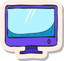 mano disegnato del desktop computer icona nel etichetta stile vettore illustrazione