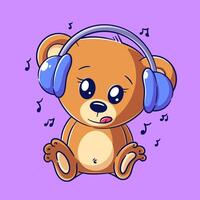 carino orso indossare un' cuffia e ascoltando per musica vettore