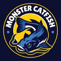 mostro pesce gatto portafortuna logo design vettore