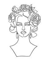 fiore testa femminile illustrazione linea disegno. linea arte - vettore illustrazione