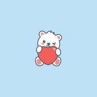 carino polare orso strizzando l'occhio occhio con rosso cuore cartone animato, vettore illustrazione