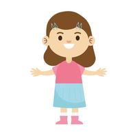 bambina felice con il personaggio vestito rosa e blu vettore