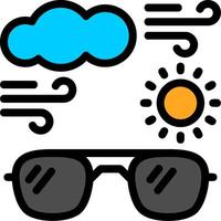 sole con occhiali da sole linea pieno icona vettore