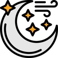 Luna con stelle linea pieno icona vettore