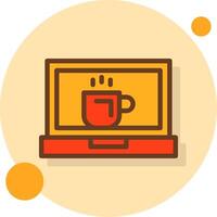 caffè tazza e il computer portatile pieno ombra cerchio icona vettore