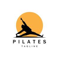 pilates logo vettore corpo pose ginnastica esercizio yoga calma giù modello illustrazione