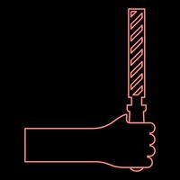neon file attrezzo nel mano metallo raspa nel braccio uso Manuale strumento attrezzatura per carpenteria opera rosso colore vettore illustrazione Immagine piatto stile