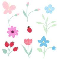 mano disegnato colore fiori scarabocchio impostare. botanico illustrazione isolato su bianca vettore