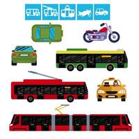 urbano moderno trasporto. tram, autobus, filobus, taxi, macchina, motociclo vettore