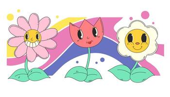 colorato vettore illustrazione con icone nel Groovy stile con fiori