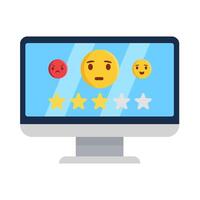 revisione stella con emoji nel computer illustrazione vettore