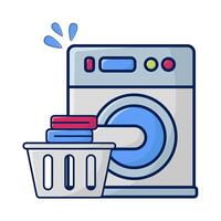 lavaggio macchina con lavanderia nel cestino illustrazione vettore