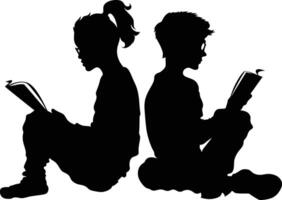 ai generato silhouette adolescente ragazza e ragazzo lettura libro insieme nero colore solo vettore