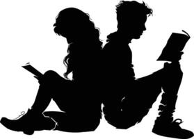 ai generato silhouette adolescente ragazza e ragazzo lettura libro insieme nero colore solo vettore