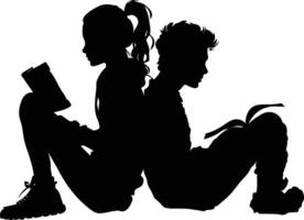 ai generato silhouette adolescente ragazza e ragazzo lettura libro insieme nero colore solo vettore