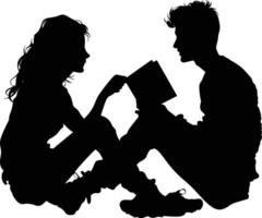 ai generato silhouette adolescente ragazza e ragazzo lettura libro insieme nero colore solo vettore