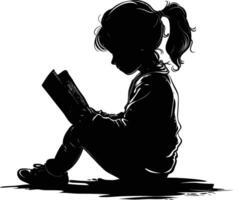 ai generato silhouette adolescente ragazza lettura libro nero colore solo vettore