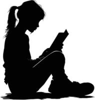 ai generato silhouette adolescente ragazza lettura libro nero colore solo vettore