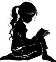 ai generato silhouette adolescente ragazza lettura libro nero colore solo vettore