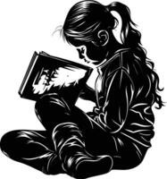 ai generato silhouette adolescente ragazza lettura libro nero colore solo vettore