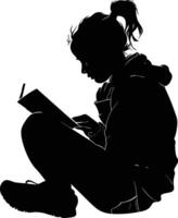 ai generato silhouette adolescente ragazza lettura libro nero colore solo vettore