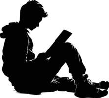 ai generato silhouette adolescente lettura libro nero colore solo vettore