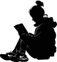 ai generato silhouette adolescente lettura libro nero colore solo vettore