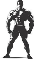 ai generato silhouette bodybuilding nero colore solo pieno corpo vettore