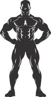 ai generato silhouette bodybuilding flessione corpo muscolo nero colore solo vettore