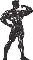 ai generato silhouette bodybuilding flessione corpo muscolo nero colore solo vettore