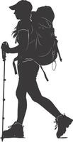 ai generato silhouette escursioni a piedi donna attività nero colore solo vettore