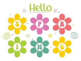 ciao, primavera lettering con colorato fiori. vettore illustrazione.