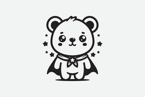 carino bambino orso indossare supereroe mantello portafortuna logo vettore